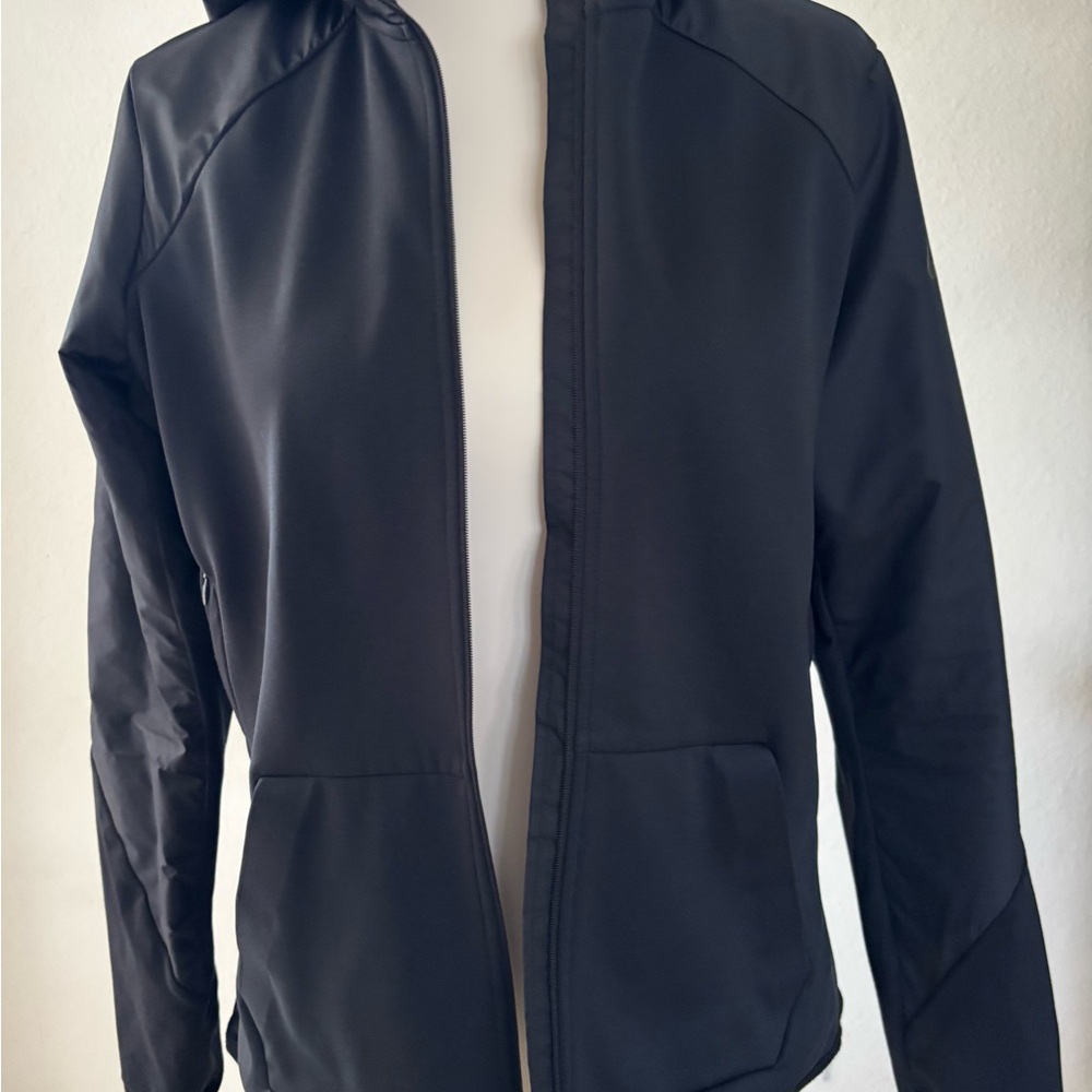 Nike Women’s Dri-Fit Full Zip Lined Black Athletic Hooded Thumb Hole Sz L Jacket